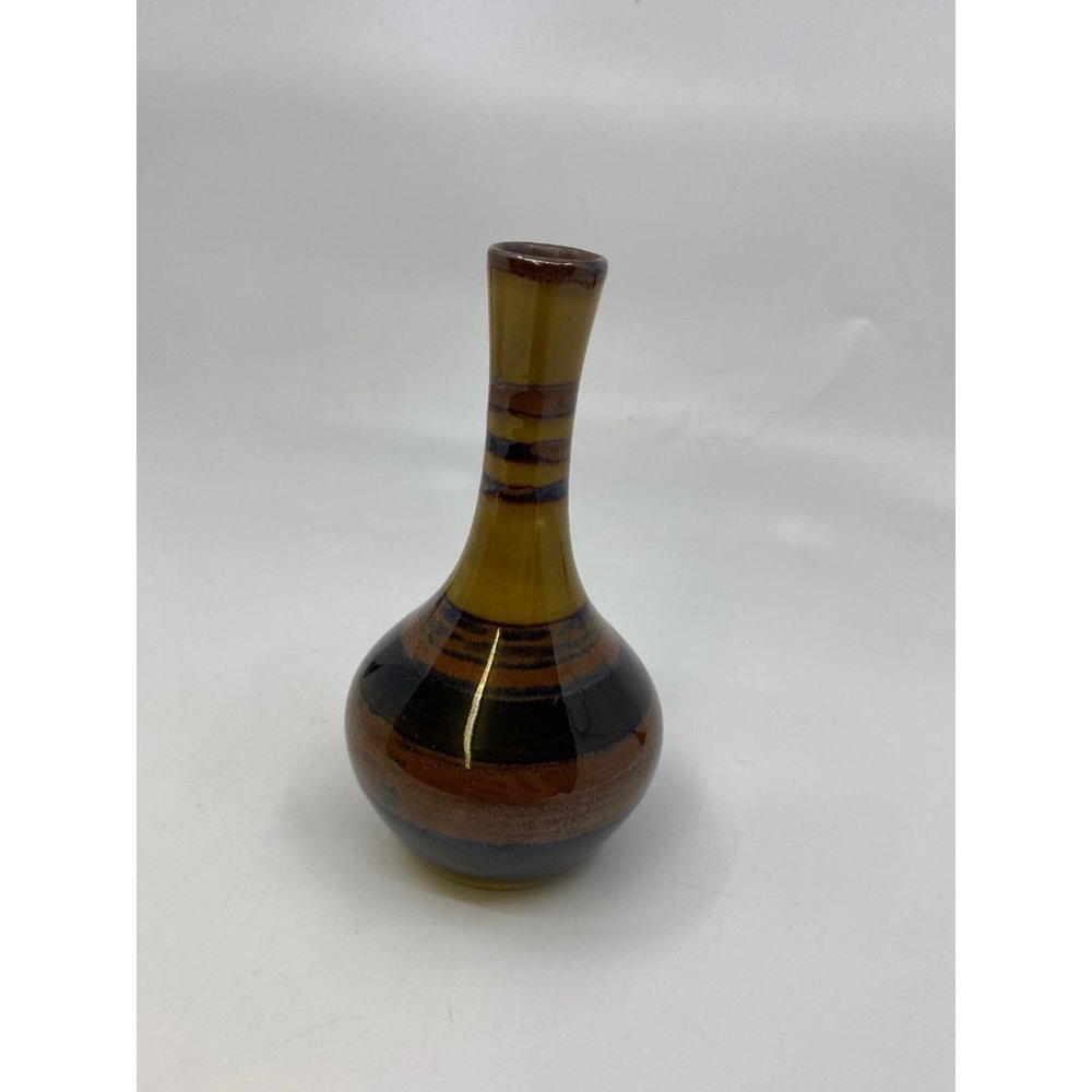 Small Vintage Mid Century Bud Vase 4” Stripe Glaze
